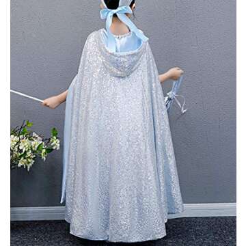 Vickorpen Princess Hooded Cape Cloaks for Little Girls Christmas Halloween Custome Cosplay Party Accessories(Silver,M(110-130cm Height))