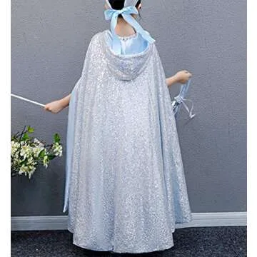 Vickorpen Princess Hooded Cape Cloaks for Little Girls Christmas Halloween Custome Cosplay Party Accessories(Silver,M(110-130cm Height))
