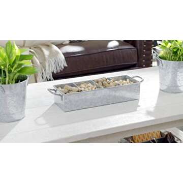 WH Walford Home Galvanized Metal Storage Tray – Rustic Farmhouse Decor Caddy with Handles – Functional & Decorative Vintage Style 4 Compartment Cutlery & Napkin Organizer Box