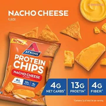Atkins Nacho Cheese Protein Chips, 4g Net Carbs, 13g Protein, Gluten Free, Low Glycemic, Keto Friendly, 12 Count