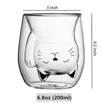 ANSQU Cute Mug Cat Tea Double Wall Glass Coffee Mugs 200ml - Perfect Gift!