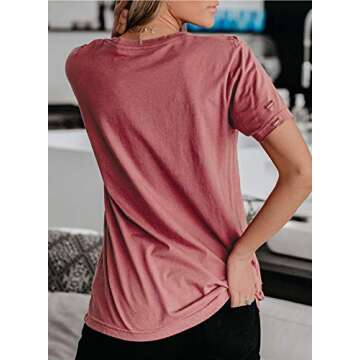 Elapsy Womens Ladies Comfy Summer T-Shirt Short Sleeves Loose Tee Kiss The Lip Distressed Basic Tops Printed Blouse Tee Red L