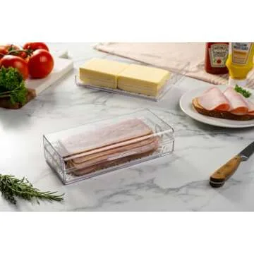 Pikanty Deli Keeper | Fridge Storage Container with Hinged Lid and Removable Tray | Small Cold Cuts Organizer | Dishwasher Safe | Made in USA