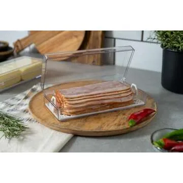 Pikanty Deli Keeper | Fridge Storage Container with Hinged Lid and Removable Tray | Small Cold Cuts Organizer | Dishwasher Safe | Made in USA