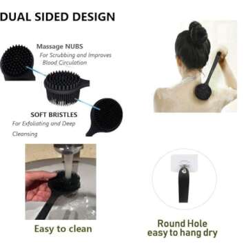 Cinlitek Silicone Body Scrubber, Long Handle Back Scrubber for Shower, Silicone Body Brush Shower Sc...
