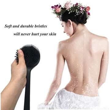 Cinlitek Silicone Body Scrubber, Long Handle Back Scrubber for Shower, Silicone Body Brush Shower Scrubber For Body, Shower Srush Back Brush Body Exfoliator