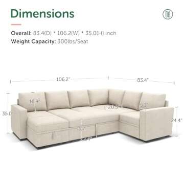 HONBAY Modular Sectional Sleeper Sofa with Pull Out Bed, U Shaped Sectional Couch with Storage Ottom...