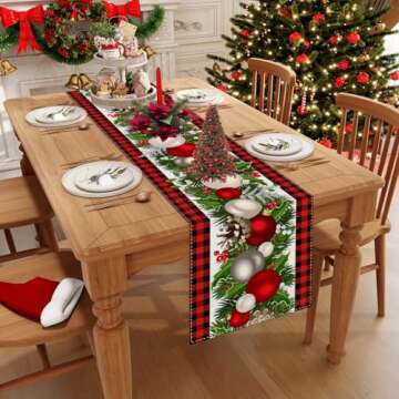 Jiudungs Linen Red and Black Buffalo Check Plaid Christmas Table Runner 36 Inches Long Farmhouse Winter Christmas Xmas Holiday Home Kitchen Table Decorations