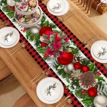 Jiudungs Red Black Buffalo Check Table Runner for Holidays