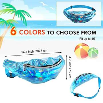 12 Pieces Holographic Fanny Packs Shiny Neon Waist Bags Waterproof 80s Running Fanny Pack Outdoor Sp...