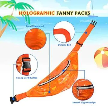 12 Pieces Holographic Fanny Packs Shiny Neon Waist Bags Waterproof 80s Running Fanny Pack Outdoor Sport Waist Pack with Adjustable Belt for Women Men Girls Kids Outdoor Running Cycling, 6 Colors