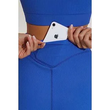 PINSPARK Women's 2 Piece Workout Sets Outfits Ribbed Seamless Set Zip Tank High Waist Yoga Leggings Activewear Royal Blue XS