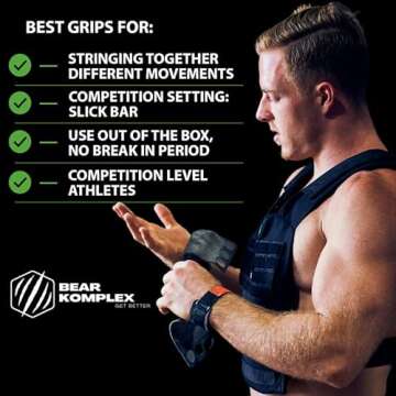 Bear KompleX 2 and 3 Hole Carbon Hand Grips for Crossfit Workouts, Pull-ups, Weightlifting, WOD Gymn...