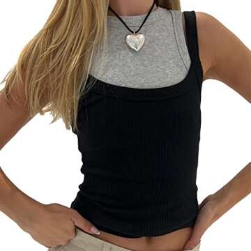 Women Ribbed Knit Sleeveless Crop Top Scoop Neck Slim Fit Cami Top Y2k Summer Basic Tank Top (A Black, M)