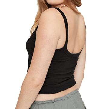 Women Ribbed Knit Sleeveless Crop Top Scoop Neck Slim Fit Cami Top Y2k Summer Basic Tank Top (A Black, M)