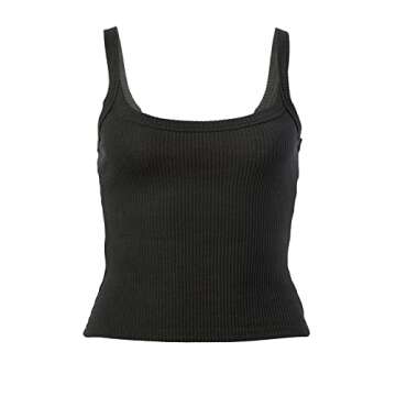 Women Ribbed Knit Sleeveless Crop Top Scoop Neck Slim Fit Cami Top Y2k Summer Basic Tank Top (A Black, M)