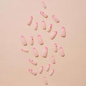 diduikalor Alomd Press on Nails Medium Pink Valentines Fake Nails Acrylic False Nails with Hearts Design Glossy Full Cover Stick on Nails for Women Girls