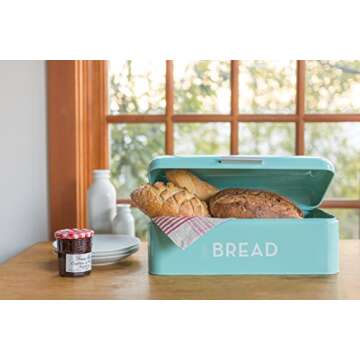 Now Designs Metal Bread Storage Bin, Turquoise, 16x9x6.5 inches