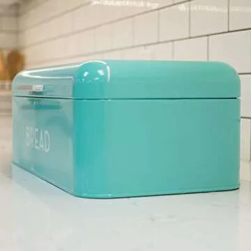 Now Designs Metal Bread Storage Bin, Turquoise, 16x9x6.5 inches