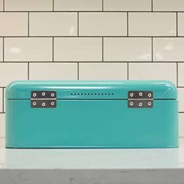 Now Designs Metal Bread Storage Bin, Turquoise, 16x9x6.5 inches