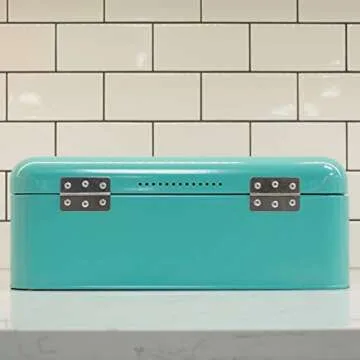Now Designs Metal Bread Storage Bin, Turquoise, 16x9x6.5 inches