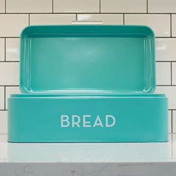 Now Designs Metal Bread Storage Bin, Turquoise, 16x9x6.5 inches