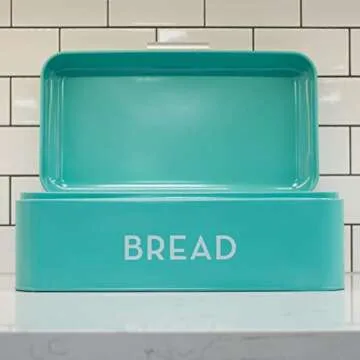 Now Designs Metal Bread Storage Bin, Turquoise, 16x9x6.5 inches