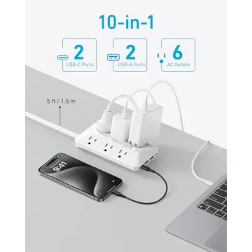 Anker 10-in-1 Flat Plug Power Strip for Home and Office