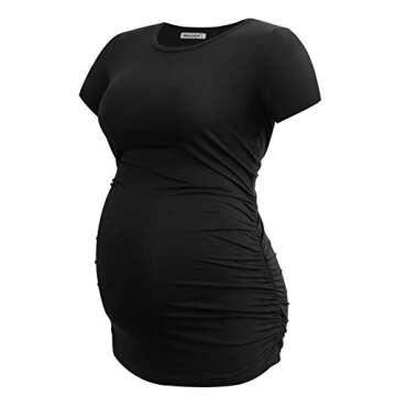 Smallshow Women's Maternity Tops Side Ruched Tunic T-Shirt Pregnancy Clothes Medium Army Green-Black...
