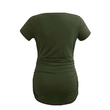 Smallshow Women's Maternity Tops Side Ruched Tunic T-Shirt Pregnancy Clothes Medium Army Green-Black-Deep Grey