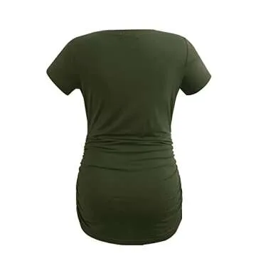 Smallshow Women's Maternity Tops Side Ruched Tunic T-Shirt Pregnancy Clothes Medium Army Green-Black-Deep Grey