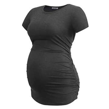 Smallshow Women's Maternity Tops Side Ruched Tunic T-Shirt Pregnancy Clothes Medium Army Green-Black-Deep Grey