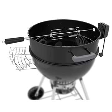 Universal Black Powder Steel 22.5-in Kettle Grill Rotisserie Kit-Rotisserie Ring/Spit Motor/SUS304 Meat Forks/Tool Holder-for Weber/Napoleon/Kingsford 22-in Kettle Charcoal Grills