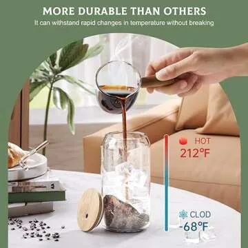 Freshmage 4 PCS Glass Cups with Bamboo Lids and Straws and Stirring Spoon. 16 Oz Ice Glass Coffee Cups, Drinking and Beer Glasses for Whiskey, Tea, Soda, Water…