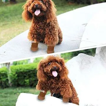 URBEST Dog Shoes with Hook Loop Closure Booties Pet Dog Chihuahua Shoes Boots, 4Pcs (4#, Brown)