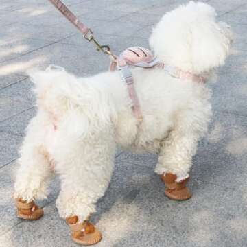 URBEST Dog Shoes with Hook Loop Closure Booties Pet Dog Chihuahua Shoes Boots, 4Pcs (4#, Brown)