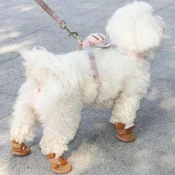 URBEST Dog Shoes with Hook Loop Closure Booties Pet Dog Chihuahua Shoes Boots, 4Pcs (4#, Brown)