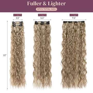 LONAI Clip In Hair Extensions, 6PCS Curly 24" Long Synthetic Clip On Hairpiece For Women Cool Brown ...
