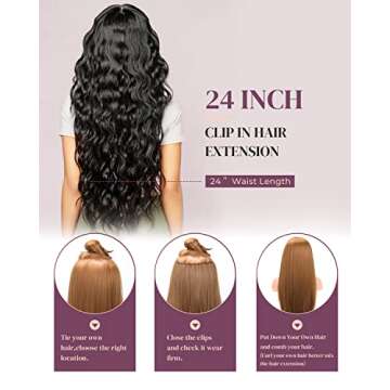 LONAI Clip In Hair Extensions, 6PCS Curly 24" Long Synthetic Clip On Hairpiece For Women Cool Brown with Blonde Highlights