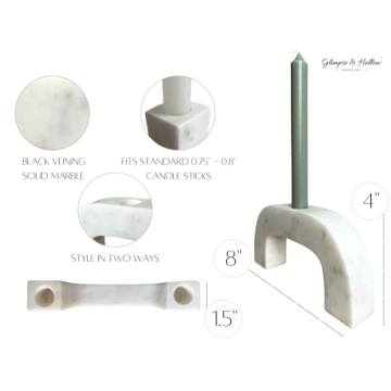 Glimpse & Hollow 8" Marble Candle Holder for Taper Candles