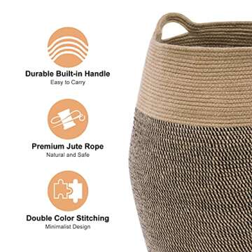 YOUDENOVA Cotton Rope Laundry Hamper - 66L Woven Collapsible Laundry Basket - Clothes Storage Basket for Blankets, Laundry Room Organizing, Bedroom Storage, Clothes Hamper - Brown