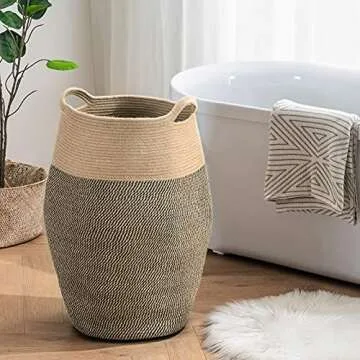 YOUDENOVA Cotton Rope Laundry Hamper - 66L Woven Collapsible Laundry Basket - Clothes Storage Basket for Blankets, Laundry Room Organizing, Bedroom Storage, Clothes Hamper - Brown