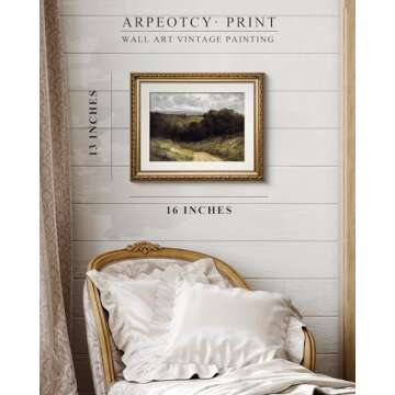 ARPEOTCY Vintage Gold Framed Wall Art Decor, Farmhouse Landscape Valley Road Canvas Prints Frame Aes...