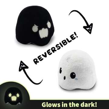 TeeTurtle - The Original Reversible Ghost Plushie - White + Black - Cute Sensory Fidget Stuffed Animals That Show Your Mood - Perfect for Halloween!