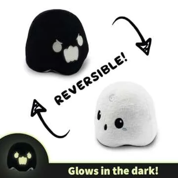 TeeTurtle - The Original Reversible Ghost Plushie - White + Black - Cute Sensory Fidget Stuffed Animals That Show Your Mood - Perfect for Halloween!