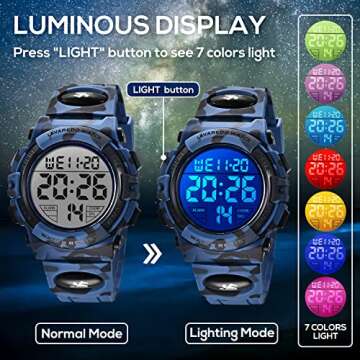 Durable Waterproof Kids Sport Watch with Alarm & LED