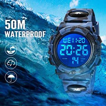 Durable Waterproof Kids Sport Watch with Alarm & LED