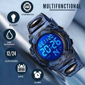 Durable Waterproof Kids Sport Watch with Alarm & LED