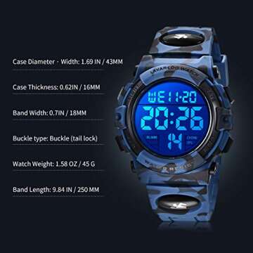 Durable Waterproof Kids Sport Watch with Alarm & LED