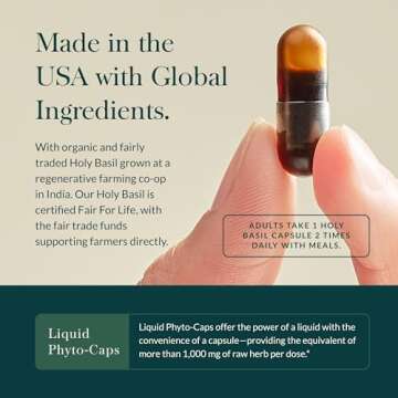 Gaia Herbs Pro Holy Basil Leaf - Stress Support Supplement with Holy Basil - Herbal Supplements to Support a Positive Mindset - 60 Liquid Phyto-Caps